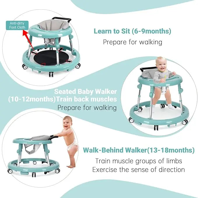 Foldable baby walker with wheels: portable, anti-rollover, and anti-fall design