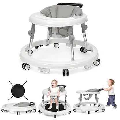 Foldable baby walker with wheels: portable, anti-rollover, and anti-fall design
