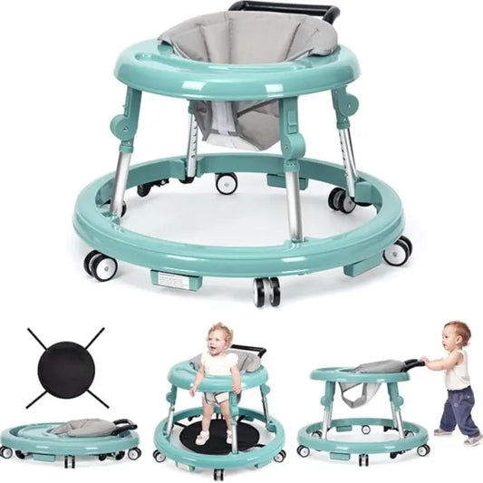 Foldable baby walker with wheels: portable, anti-rollover, and anti-fall design