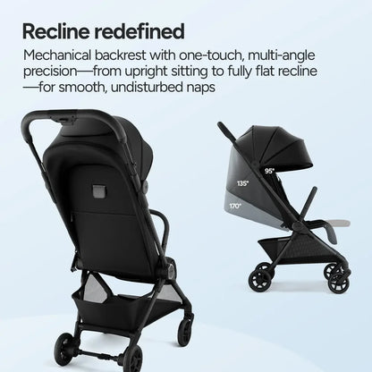 11.5 lbs Lightweight Travel Stroller | One-Second Auto Fold | Airplane Carry-On Compatible | Full Recline